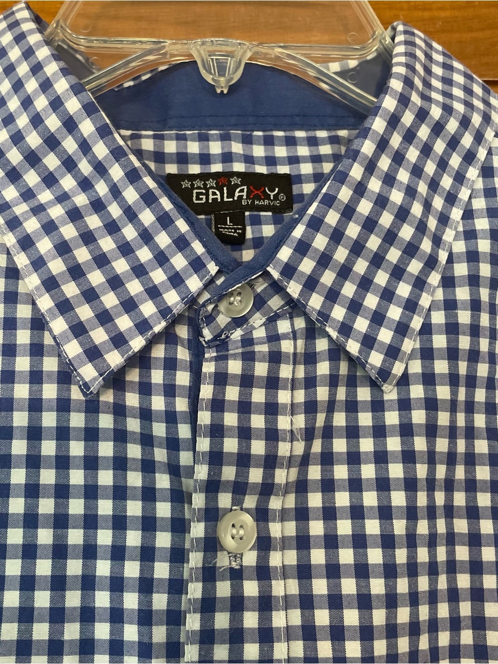 Galaxy by Harvic Men's Royal Blue Check Button-Up Long Sleeve Shirt, Size Large